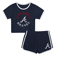 Ensemble t-shirt et short bleu marine Atlanta Braves Double Run pour tout-petit