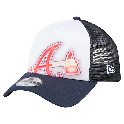 Casquette ajustable New Era blanche/bleu marine pour tout-petits, modèle A-Frame 9FORTY des Braves d'Atlanta