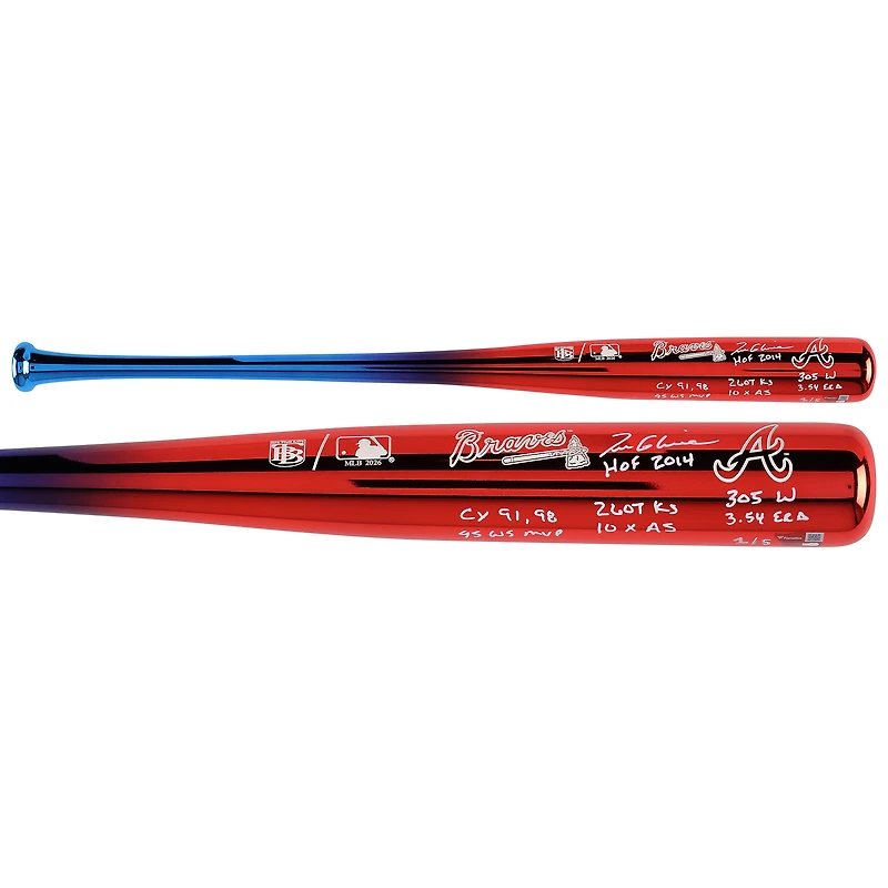 Bâton chromé Big Time Bats autographié par Tom Glavine (Atlanta Braves) avec inscriptions multiples