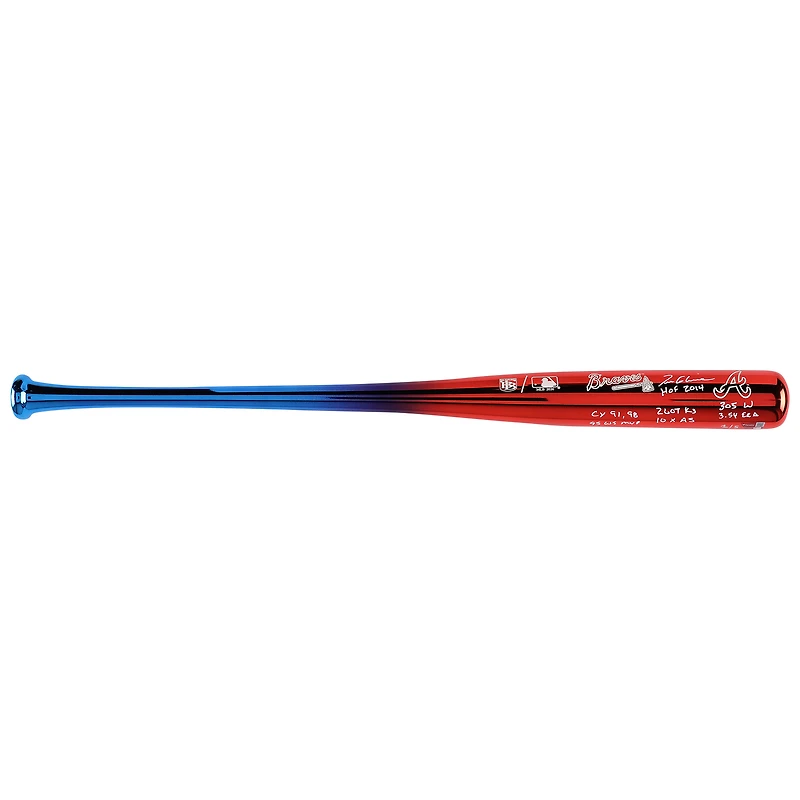 Bâton chromé Big Time Bats autographié par Tom Glavine (Atlanta Braves) avec inscriptions multiples