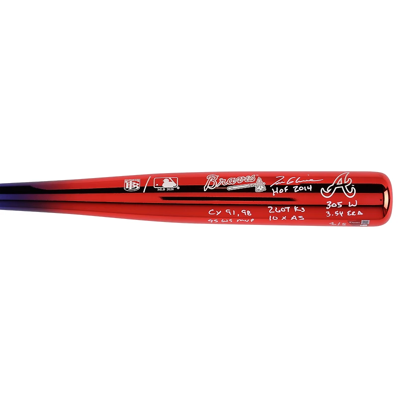 Bâton chromé Big Time Bats autographié par Tom Glavine (Atlanta Braves) avec inscriptions multiples