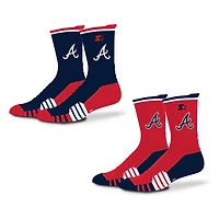 Lot de 2 paires de chaussettes unisexes Starter bleu marine/rouge Atlanta Braves Breakaway Crew