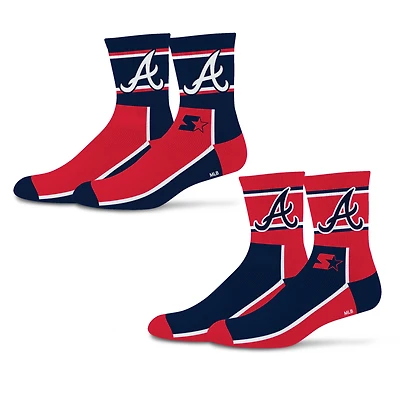 Unisex Starter  Navy/Red Atlanta Braves Double Color Block 2-Pack Mid-Crew Socks