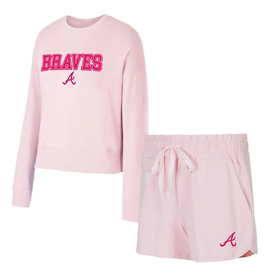 Women's Concepts Sport Pink Atlanta Braves Elevation Tri-Blend Long Sleeve Top & Shorts Set