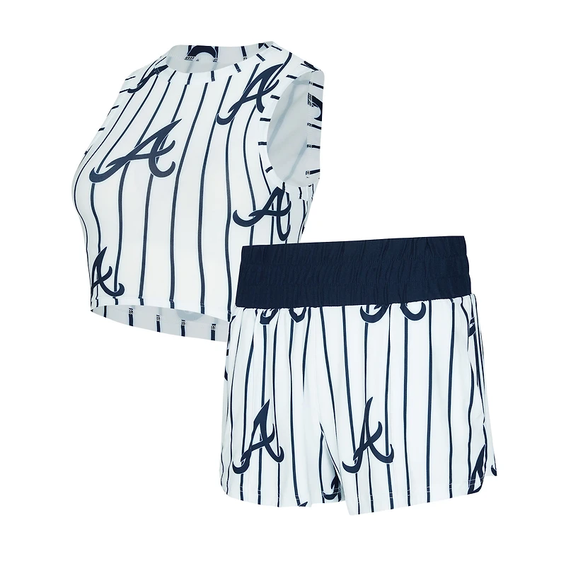 Women's Concepts Sport  White Atlanta Braves Pinstripe Record Tank & Short Set