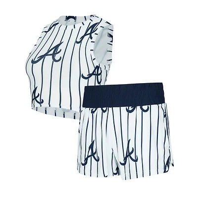 Women's Concepts Sport  White Atlanta Braves Pinstripe Record Tank & Short Set