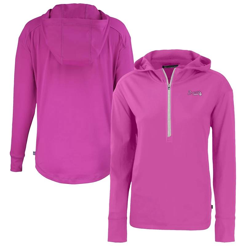 Sweat à capuche zippé demi-zip rose Atlanta Braves Daybreak Eco recyclé de Cutter & Buck pour femme