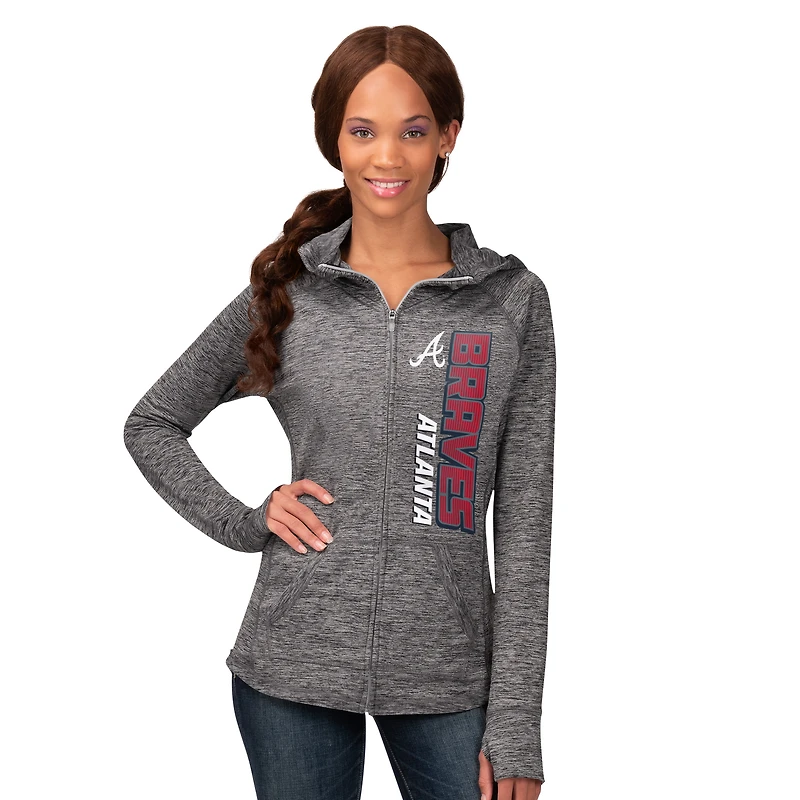 Sweat à capuche zippé manches longues G-III 4Her par Carl Banks pour femme, gris chiné, Atlanta Braves Defender Space Dye Raglan