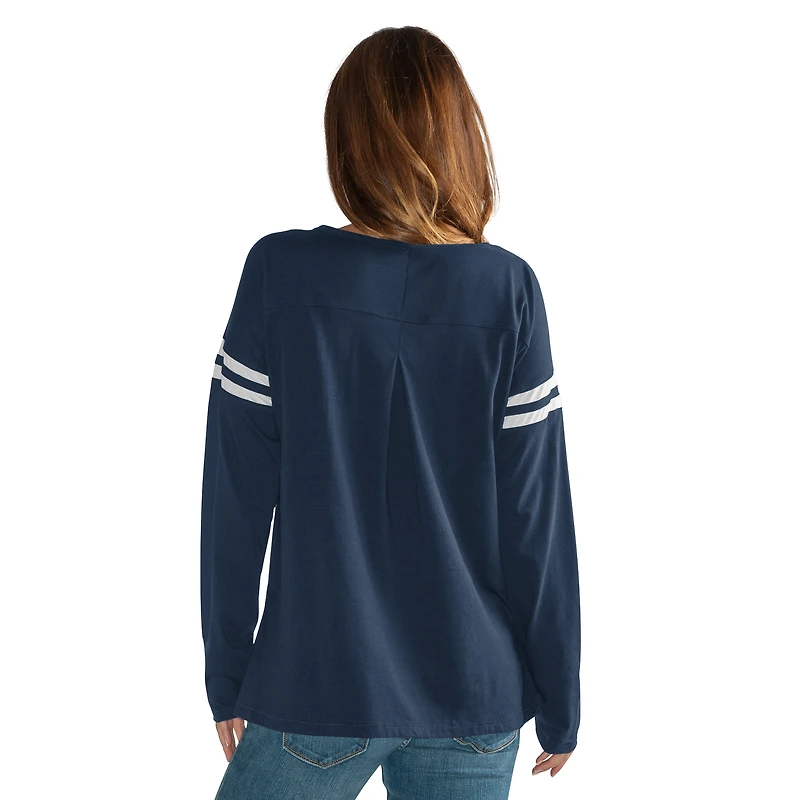T-shirt à manches longues et col rond bleu marine G-III 4Her by Carl Banks pour femme, motif agent libre des Braves d'Atlanta