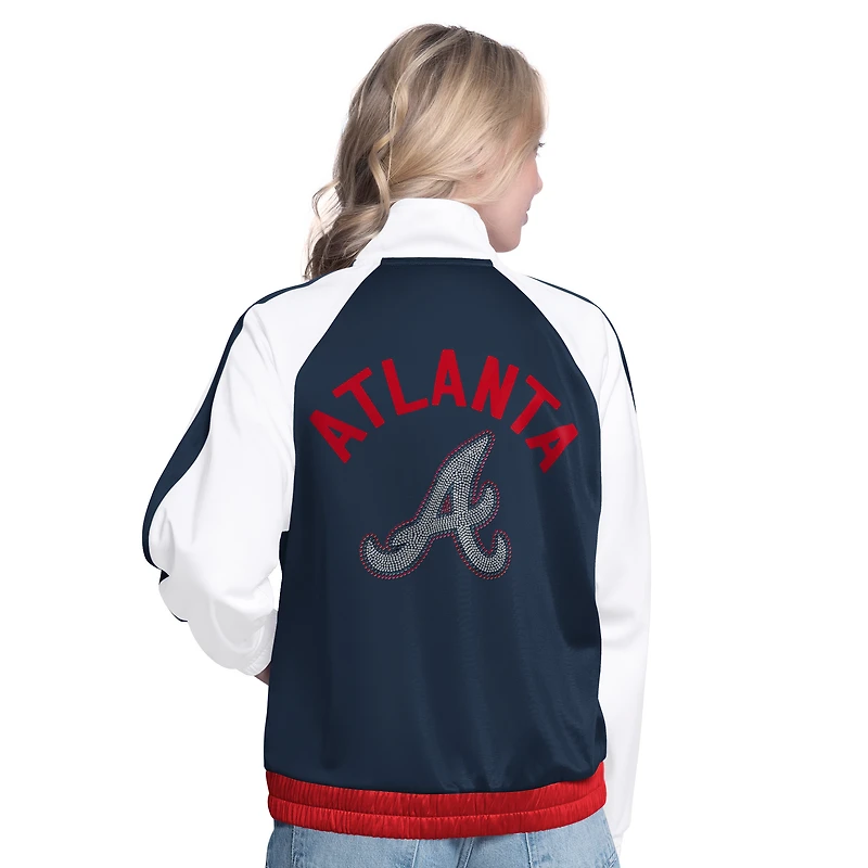 Women's G-III Sports by Carl Banks  White/Navy Atlanta Braves Rally Rhinestone Raglan Full-Zip Track Jacket