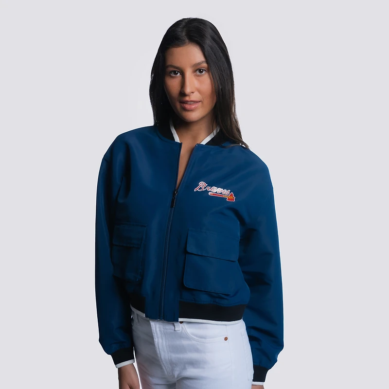 Veste courte entièrement zippée à motif cachemire des Braves d'Atlanta bleu marine Lusso pour femme