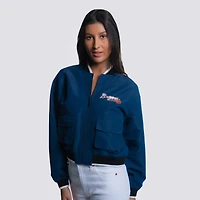 Women's Lusso  Navy Atlanta Braves Paisley Cropped Full-Zip Jacket