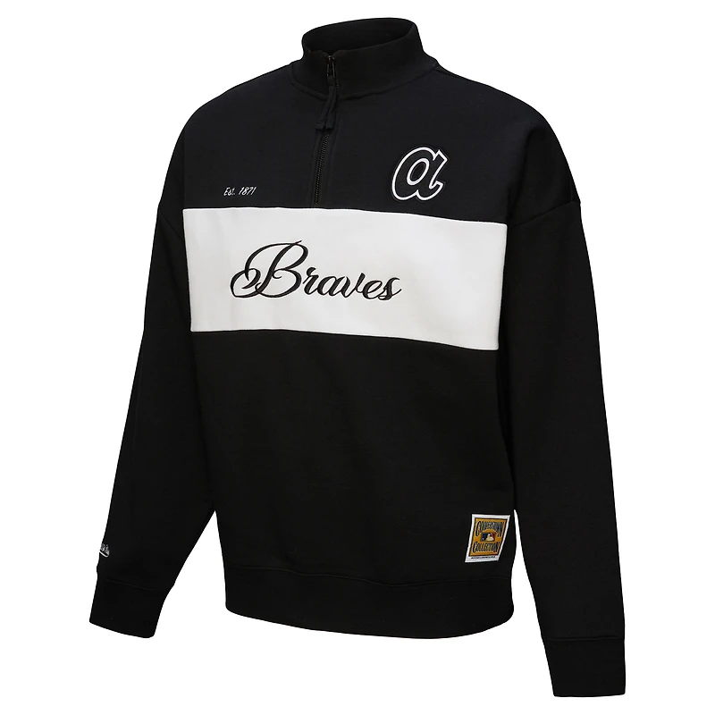 Women's Mitchell & Ness Black Atlanta Braves Cooperstown Collection Quarter-Zip Pullover Top