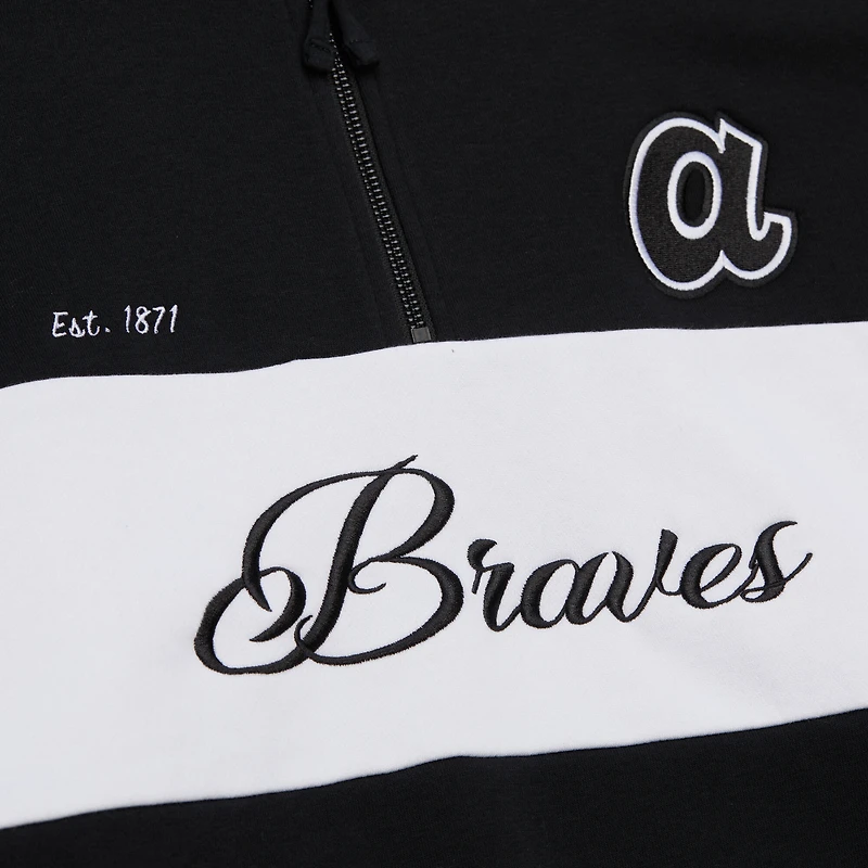 Women's Mitchell & Ness Black Atlanta Braves Quarter-Zip Pullover Top