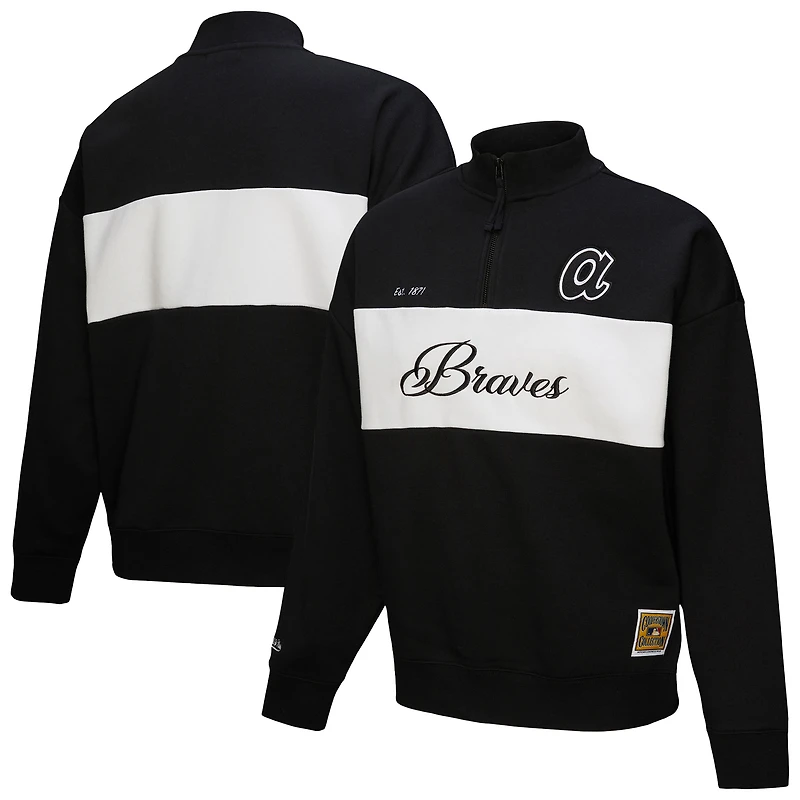 Women's Mitchell & Ness Black Atlanta Braves Quarter-Zip Pullover Top