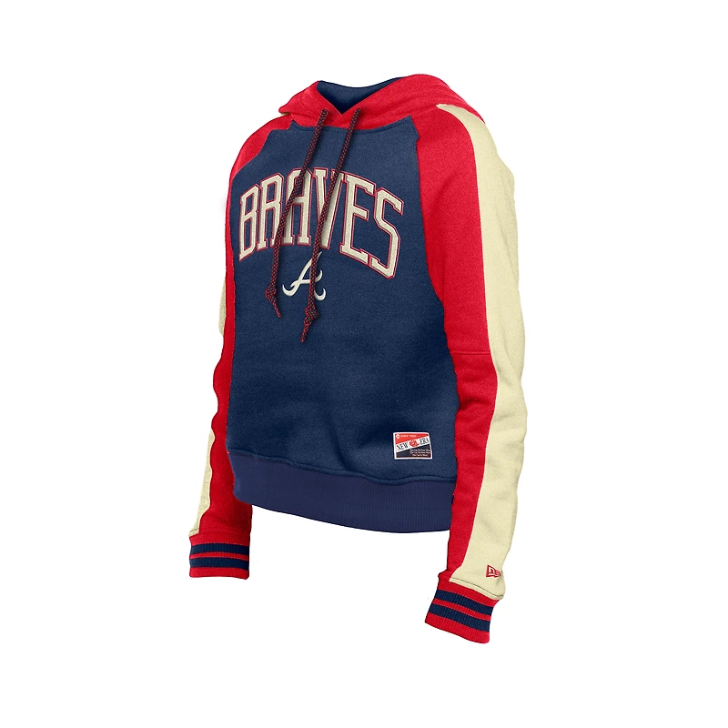 Women's New Era  Navy Atlanta Braves Cooperstown Collection Cropped Raglan Pullover Hoodie