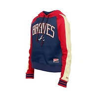 Women's New Era  Navy Atlanta Braves Cooperstown Collection Cropped Raglan Pullover Hoodie