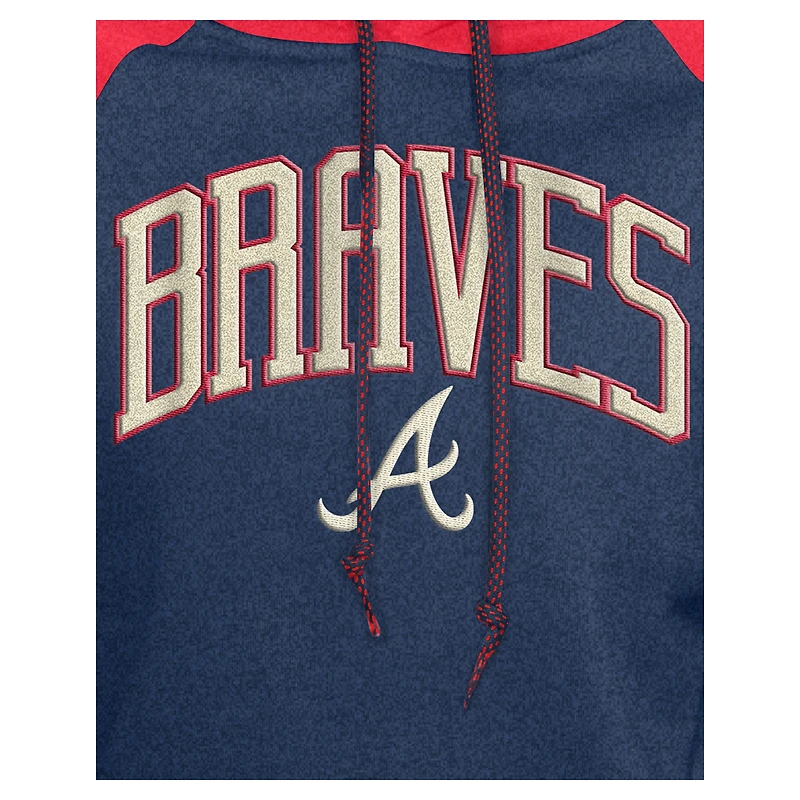 Women's New Era  Navy Atlanta Braves Cooperstown Collection Cropped Raglan Pullover Hoodie