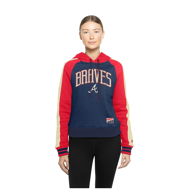 Women's New Era  Navy Atlanta Braves Cooperstown Collection Cropped Raglan Pullover Hoodie