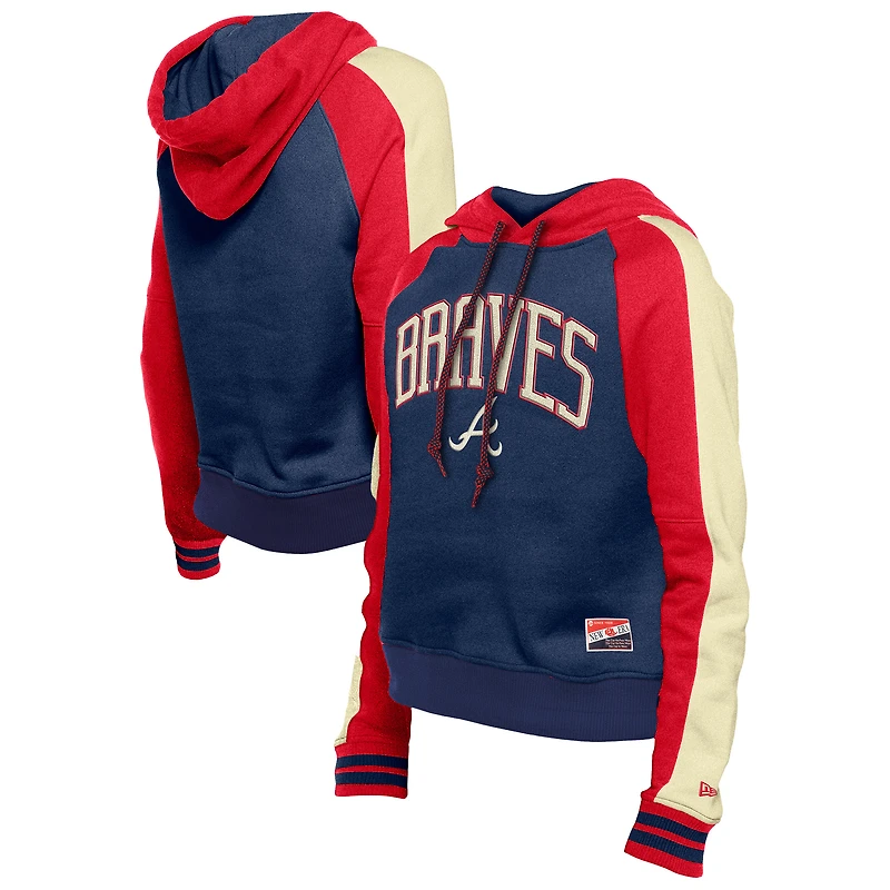 Women's New Era  Navy Atlanta Braves Cooperstown Collection Cropped Raglan Pullover Hoodie