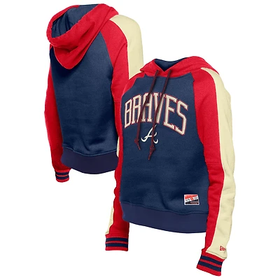 Women's New Era Navy Atlanta Braves Cooperstown Collection Cropped Raglan Pullover Hoodie