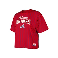 Women's New Era  Red Atlanta Braves City Connect Multiplier Pinstripe Cropped T-Shirt