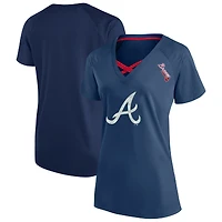T-shirt à col en V raglan pailleté bleu marine pour femme, grande taille, des Braves d'Atlanta