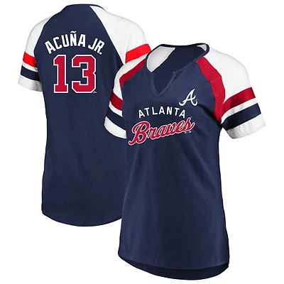 Profil femme Ronald Acuña Jr. Navy Atlanta Braves T-shirt raglan grande taille avec nom et numéro