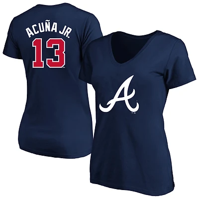 Profil femme Ronald Acuña Jr. Navy Atlanta Braves T-shirt grande taille avec nom et numéro