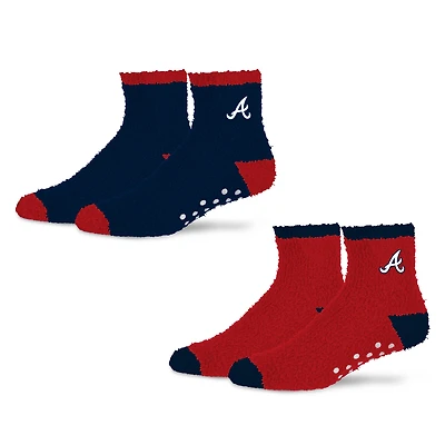 Lot de 2 paires de chaussettes douillettes Starter bleu marine/rouge Atlanta Braves domicile et extérieur pour femme