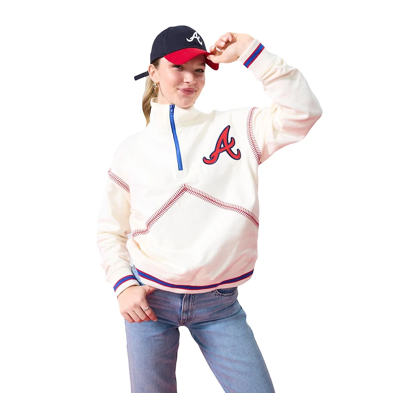 Sweat-shirt à fermeture éclair quart de tour pour femme Terez Cream Atlanta Braves Sugar Swizzle Baseball Stitch