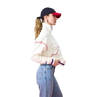 Women's Terez  Cream Atlanta Braves Sugar Swizzle Baseball Stitch Quarter-Zip Sweatshirt