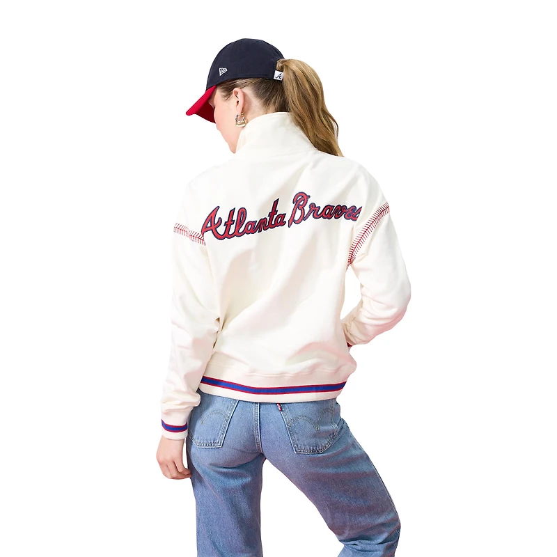 Sweat-shirt à fermeture éclair quart de tour pour femme Terez Cream Atlanta Braves Sugar Swizzle Baseball Stitch