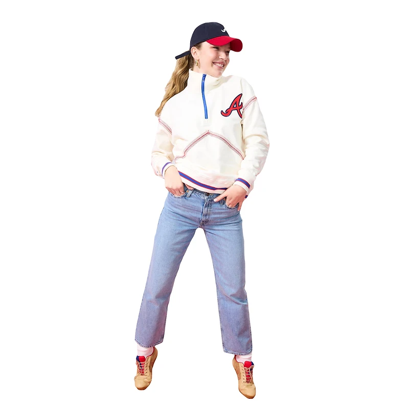 Sweat-shirt à fermeture éclair quart de tour pour femme Terez Cream Atlanta Braves Sugar Swizzle Baseball Stitch