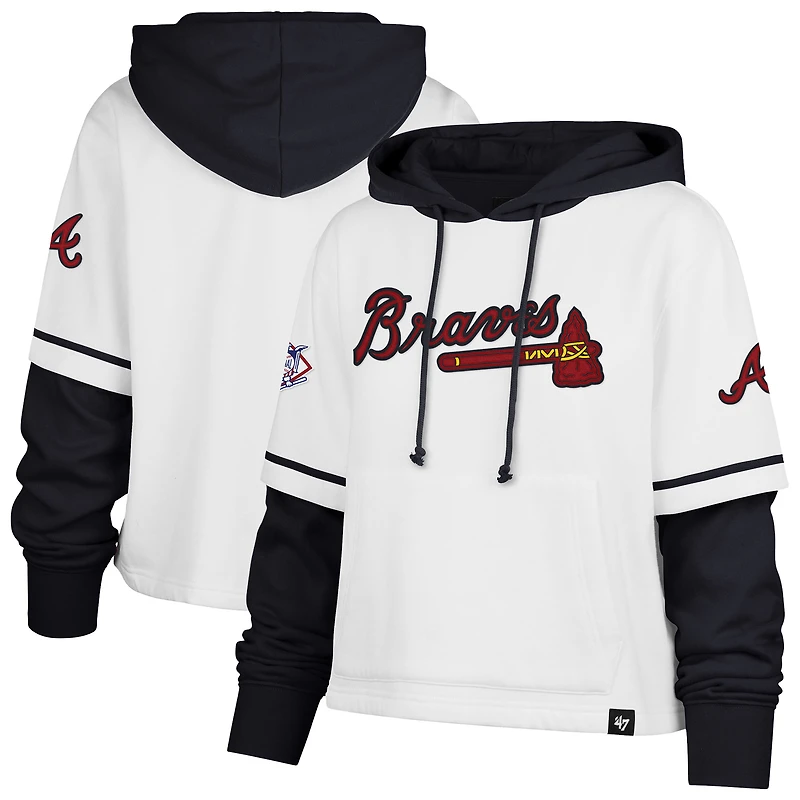 Sweat à capuche court blanc Atlanta Braves Trifecta Shortstop '47 pour femme