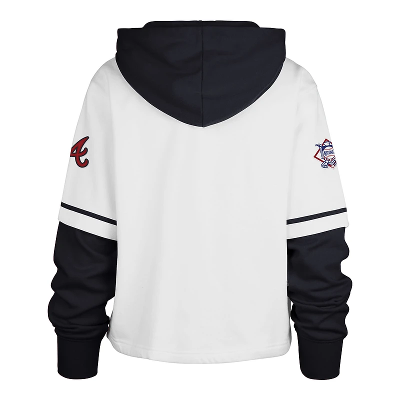 Women's '47 White Atlanta Braves Trifecta Shortstop Cropped Pullover Hoodie