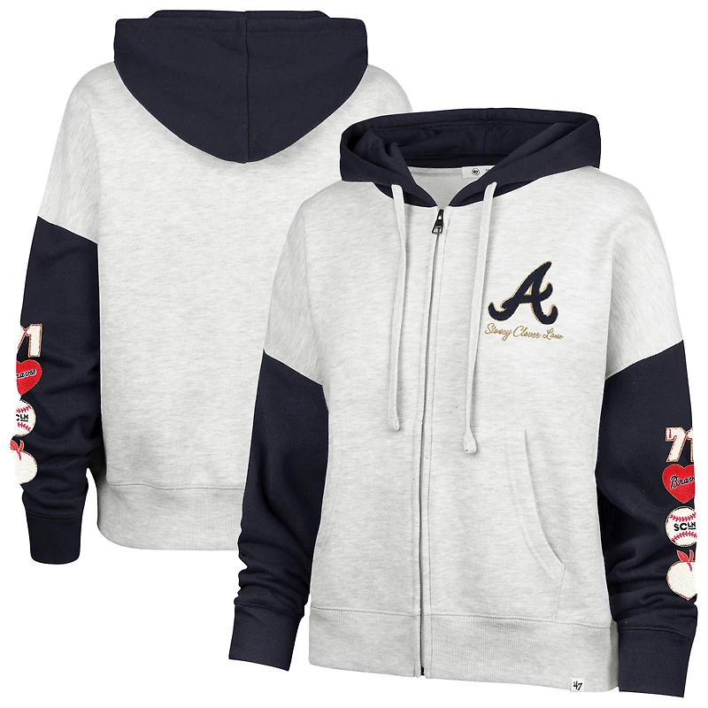Women's '47 x Stoney Clover Lane Heather Gray/Navy Atlanta Braves Color Block Full-Zip Hoodie