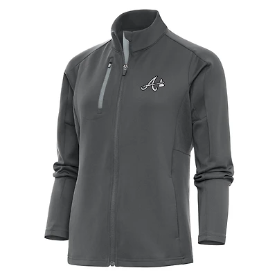 Women's Antigua  Charcoal Atlanta Braves Brushed Metallic Generation Full-Zip Jacket