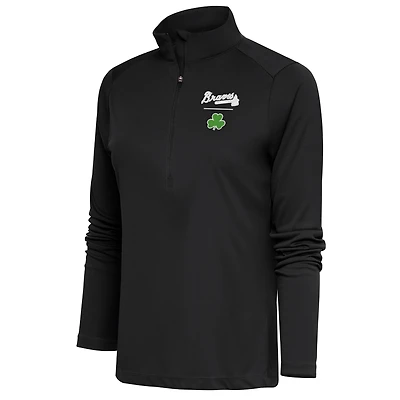 Women's Antigua  Charcoal Atlanta Braves Shamrock Tribute Half-Zip Pullover Top