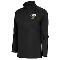 Women's Antigua  Charcoal Atlanta Braves Shamrock Tribute Half-Zip Pullover Top