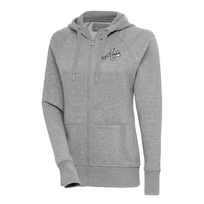 Women's Antigua  Heather Gray Atlanta Braves Brushed Metallic Victory Full-Zip Hoodie