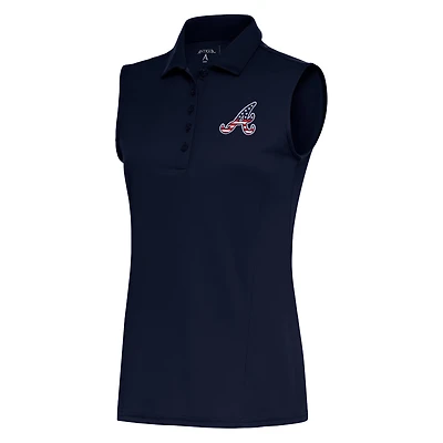 Women's Antigua  Navy Atlanta Braves Patriotic Sleeveless Tribute Polo