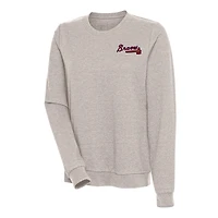 Women's Antigua Oatmeal Atlanta Braves Action Crewneck Pullover Sweatshirt