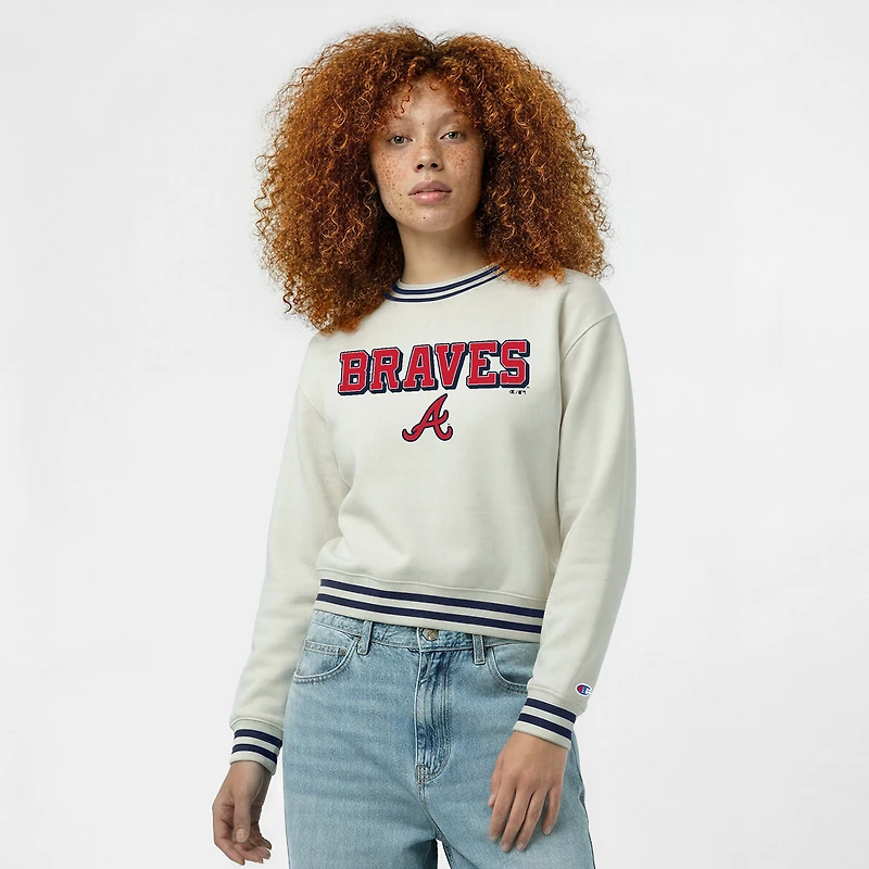 Women's Champion Cream Atlanta Braves Reverse Weave Sweatshirt