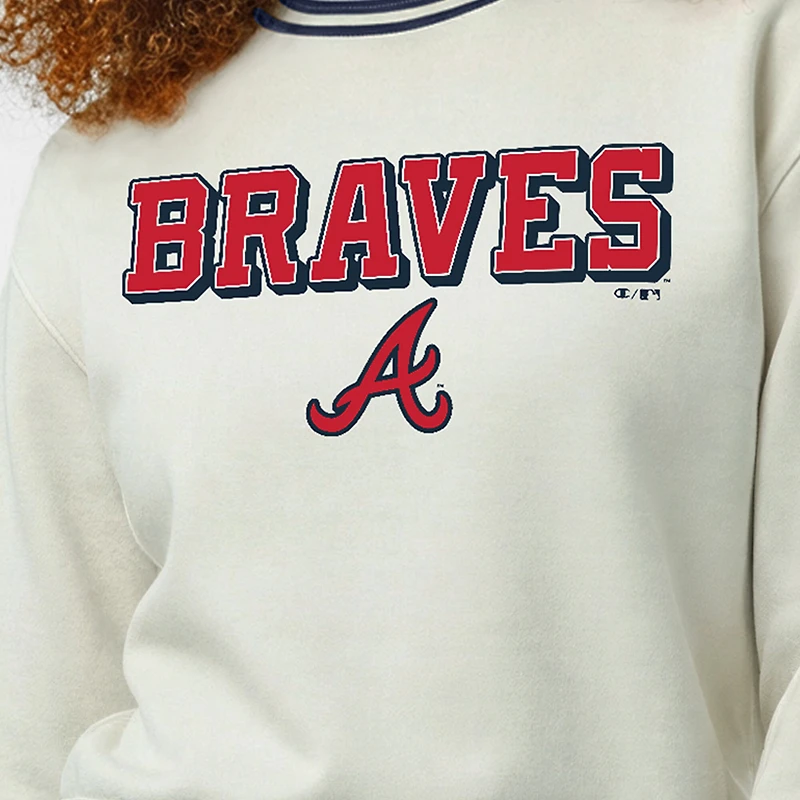 Women's Champion Cream Atlanta Braves Reverse Weave Sweatshirt