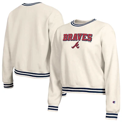 Sweat-shirt Champion crème pour femme, modèle Atlanta Braves Reverse Weave