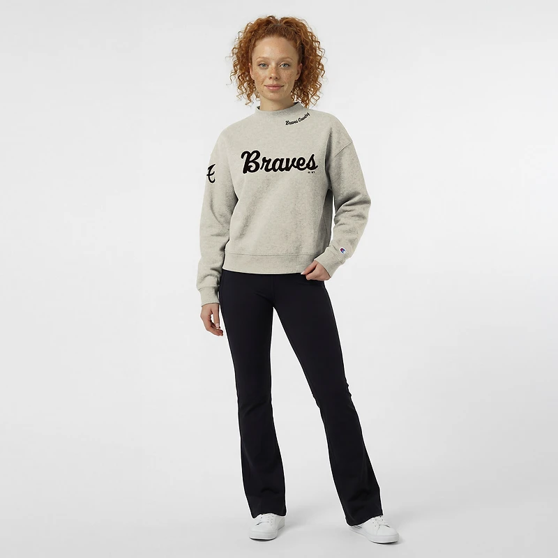 Women's Champion Stone Atlanta Braves Triumph Tri-Blend Sweatshirt