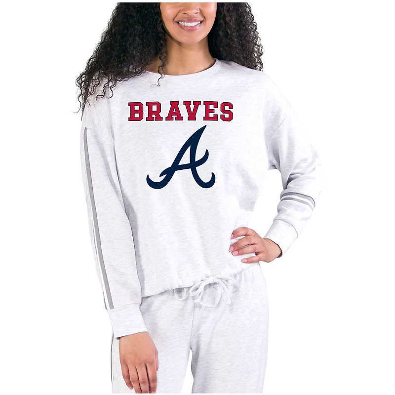 T-shirt à manches longues en molleton français crème/gris Atlanta Braves de Women's Concepts Sport