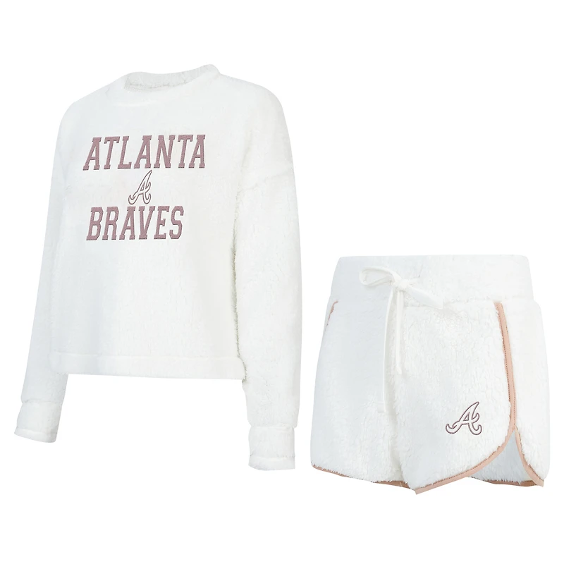 Women's Concepts Sport White Atlanta Braves Painter Sherpa Long Sleeve Top & Short Set