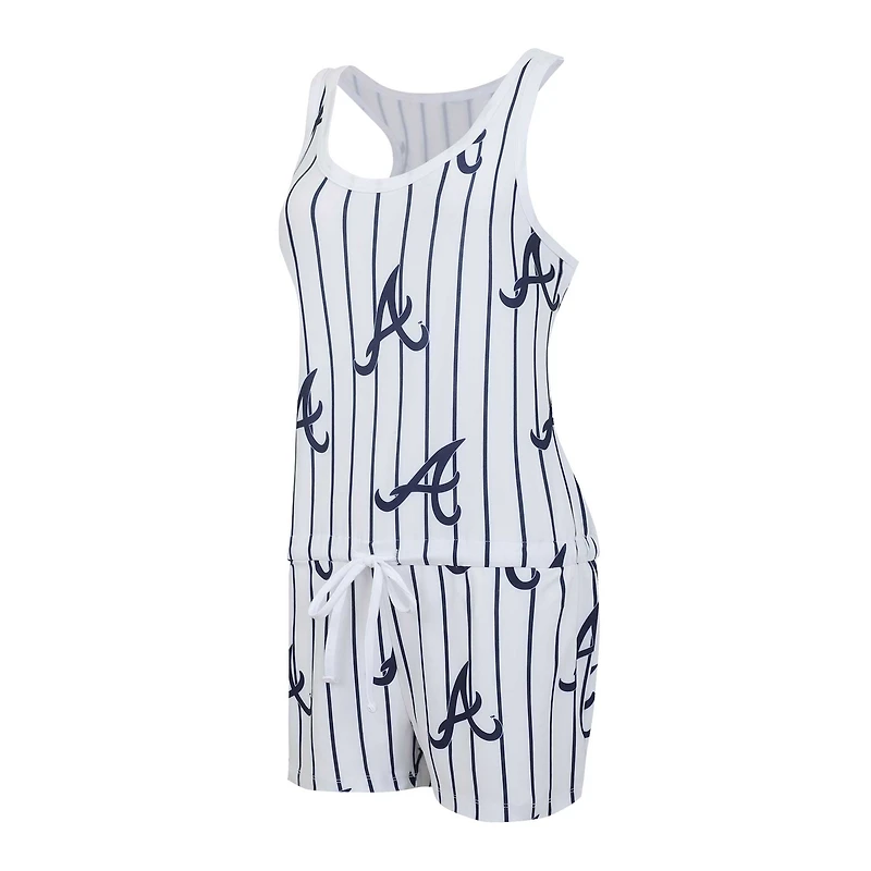 Women's Concepts Sport White Atlanta Braves Reel Pinstripe Knit Racerback Romper